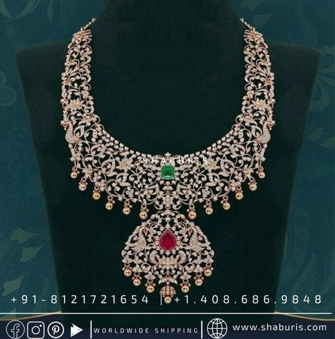 Diamond necklace sath lada Diamond Layer Haram cocktail Jewelry bridal Jewelry Indian wedding Jewelry 925 silver Jewelry - SHABURIS