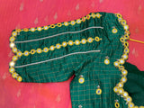 Chanderi silk saree Orange saree Green Blouse mirror work blouse hand work blouse lyte weight silk saree Ethnic saree festive saree