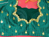 Chanderi silk saree Orange saree Green Blouse mirror work blouse hand work blouse lyte weight silk saree Ethnic saree festive saree