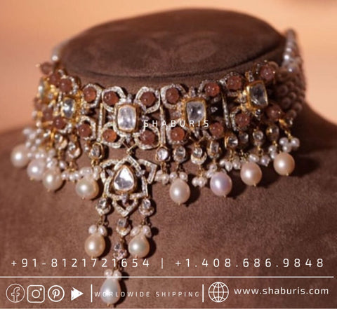 Polki diamond Jewelry Polki Necklace Diamond Necklace Beaded Necklace Tanzanite Necklace Diamond Jewelry Moissanite Necklace Bridal-SHABURIS