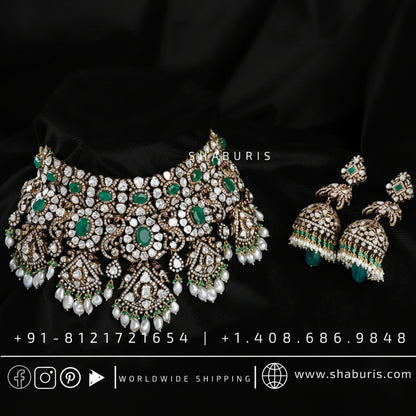 Victorian Necklace Diamond Necklace Beaded Necklace Heavy choker Diamond Jewelry Moissanite Necklace Bridal-SHABURIS