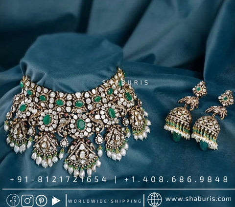 Victorian Necklace Diamond Necklace Beaded Necklace Heavy choker Diamond Jewelry Moissanite Necklace Bridal-SHABURIS