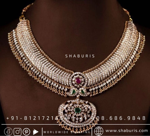 Ravvala necklace diamond necklace ancient indian jewelry pure silver jewelry indian wedding Jewelry diamond necklace -NIHIRA-SHABURIS