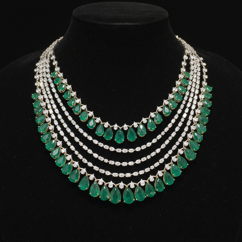 Diamond necklace pure silver necklace emerald quartz south sea pearls swarovski diamond indian jewelry wedding jewelry SHABURIS