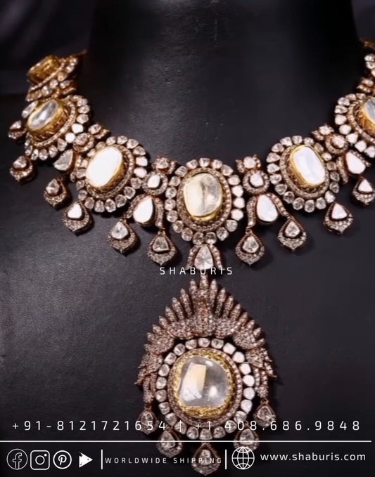 Victorian Necklace Diamond Necklace Beaded Necklace Heavy choker Diamond Jewelry Moissanite Necklace Bridal-SHABURIS