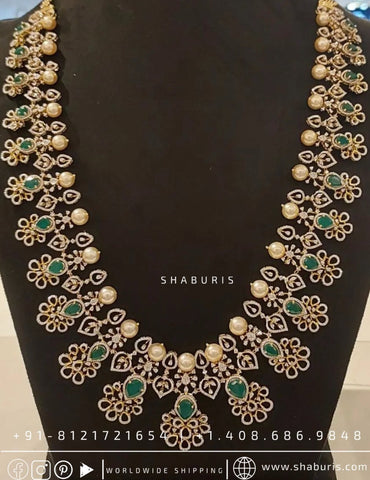 Diamond haram diamond necklace diamond vaddanam multi purpose necklace silver jewelry indian wedding jewelry bridal jewelry - SHABURIS