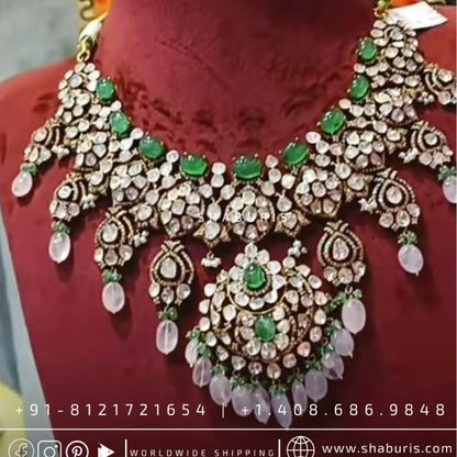 Victorian Diamond haram diamond necklace diamond vaddanam multi purpose necklace silver jewelry indian wedding jewelry - SHABURIS