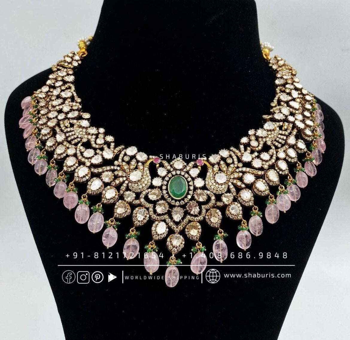 Victorian necklace diamond necklace rubies emeralds bridal diamond necklace indian jewelry designs silver jewelry wedding jewelry - SHABURIS