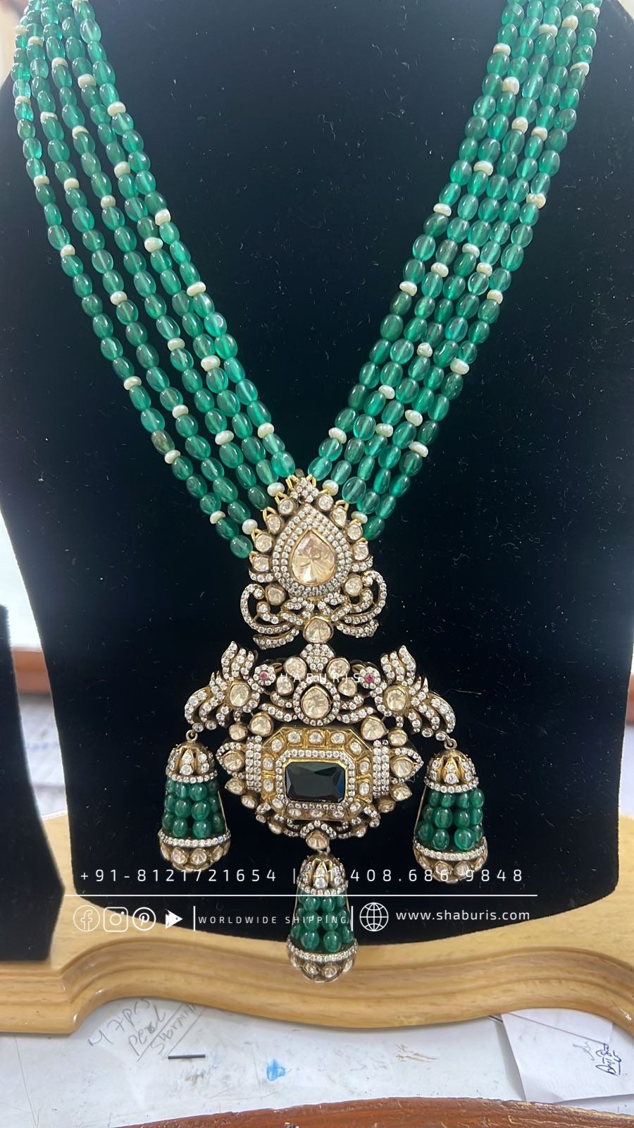 Victorian Jewelry emerald beads diamond pendant silver jewelry 22ct gold plated indian wedding jewelry bridal jewelry statement jewelry