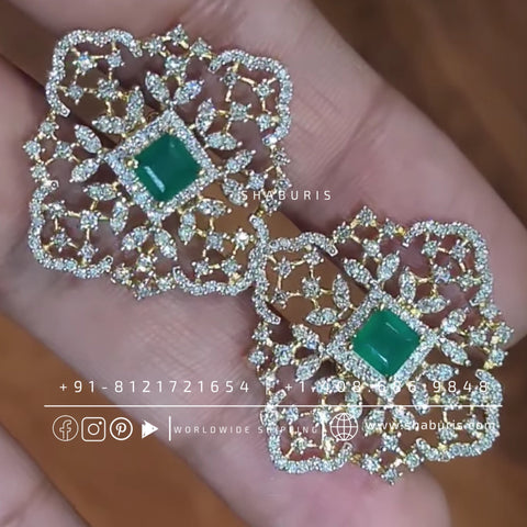 Pure Silver jewelry Indian ,diamond Studs,Big Indian Studs,Indian Bridal,Indian Wedding Jewelry,pure Silver jewelry-NIHIRA-SHABURIS