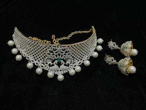 Silver Finish CZ Necklace Set/diamond Necklace/american Diamond Necklace/cz  Necklace/indian Jewelry/bridal CZ Ad Necklace Set/pakistani Set/ - Etsy