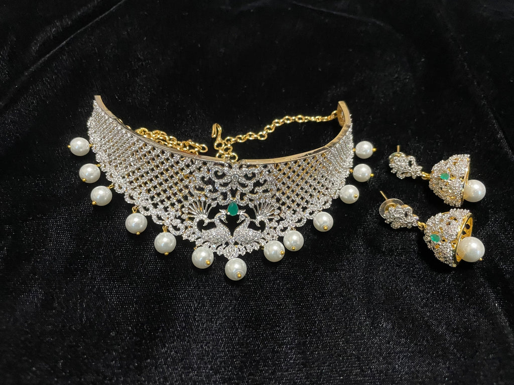 Rose Gold Wedding Choker necklace | American Diamond White Crystal Sta –  Indian Designs