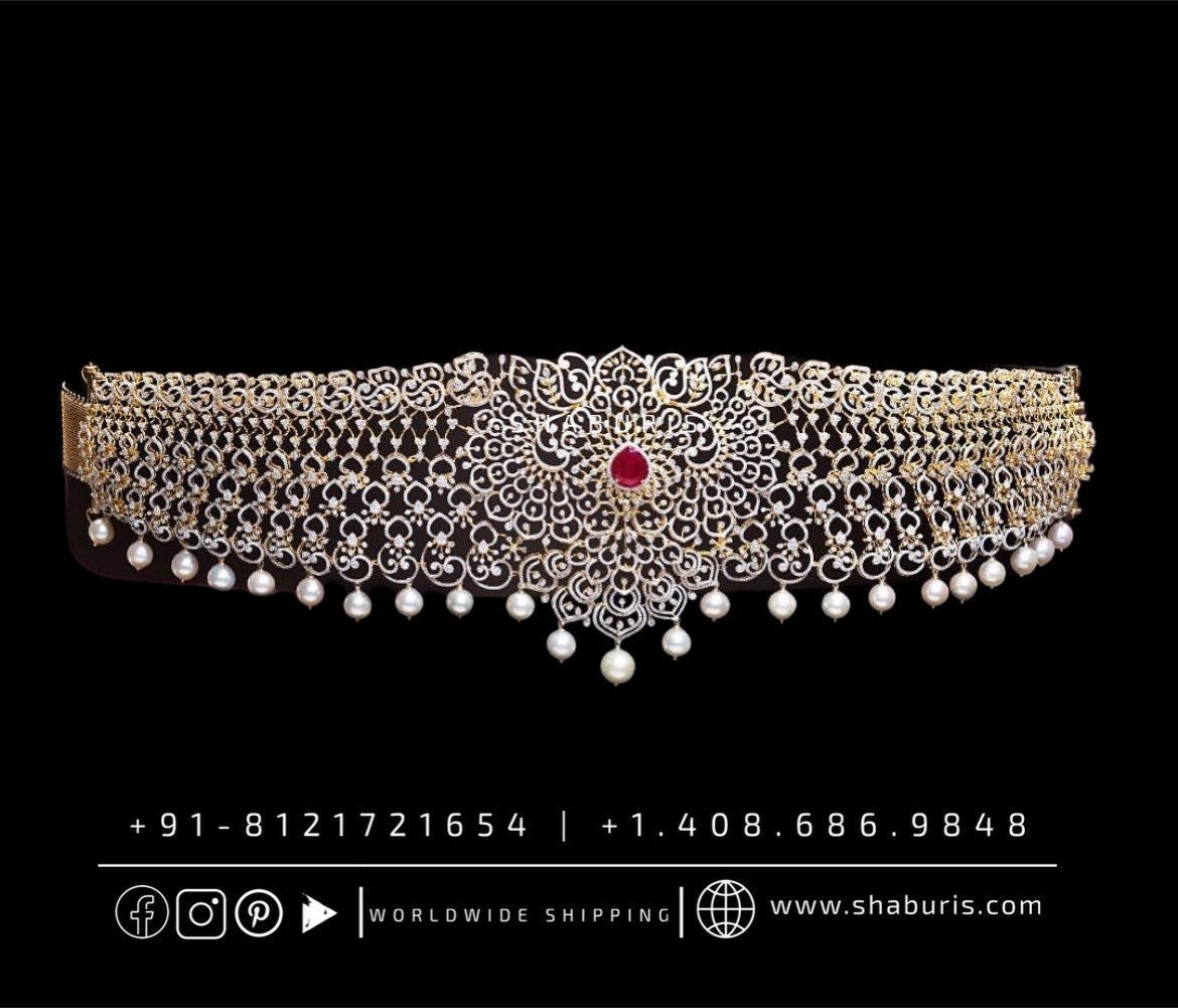 Diamond Vaddanam,South Indian Jewelry,Vaddanam,Kids Vaddanam,hip chain,diamond vaddanam,pure Silver indian jewelry - NIHIRA - SHABURIS