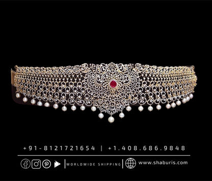 Diamond Vaddanam,South Indian Jewelry,Vaddanam,Kids Vaddanam,hip chain,diamond vaddanam,pure Silver indian jewelry - NIHIRA - SHABURIS