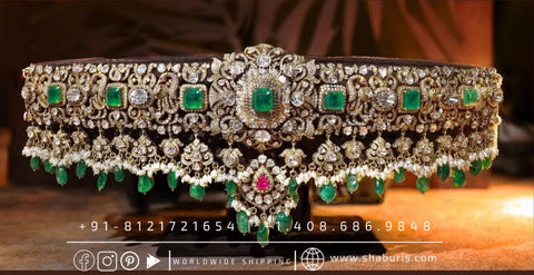 Victorian Diamond Vaddanam,South Indian Jewelry,Vaddanam,Kids Vaddanam,hip chain,diamond vaddanam,pure Silver indian jewelry - SHABURIS