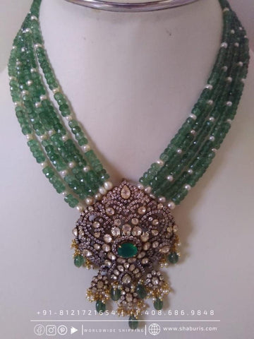 Victorian Jewelry emerald beads diamond pendant silver jewelry 22ct gold plated indian wedding jewelry bridal jewelry statement jewelry