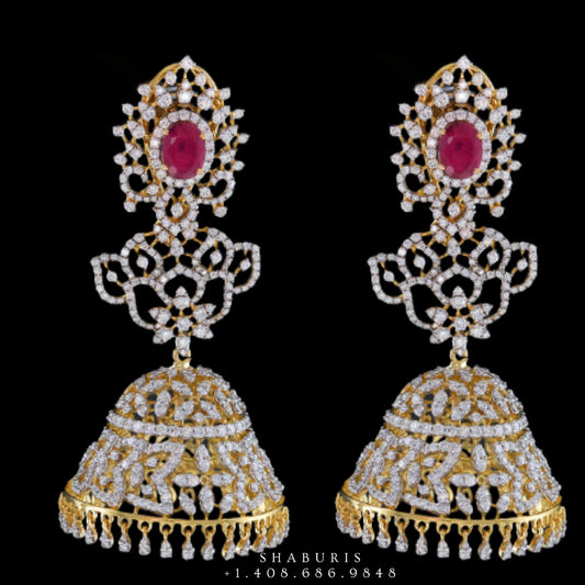 Diamond Jhumka ,diamond earrings,Pure silver Jhumkas Indian,Indian Earrings,Indian Wedding Jewelry -NIHIRA-SHABURIS