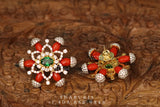 Coral studs ,diamond earrings,Pure silver Jhumkas Indian,Indian Earrings,Indian Wedding Jewelry -NIHIRA-SHABURIS