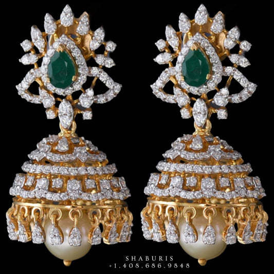 Diamond Jhumka ,diamond earrings,Pure silver Jhumkas Indian,Indian Earrings,Indian Wedding Jewelry -NIHIRA-SHABURIS