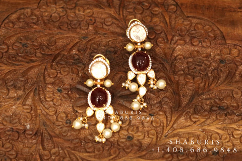 Polki Earrings ,Pure Silver Jewellery Indian ,polki studs,lyteweight jewelry,Indian Bridal,Indian Wedding Jewelry-NIHIRA-SHABURIS