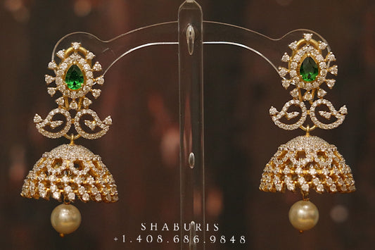 Diamond Jhumka ,diamond earrings,Pure silver Jhumkas Indian,Indian Earrings,Indian Wedding Jewelry -NIHIRA-SHABURIS