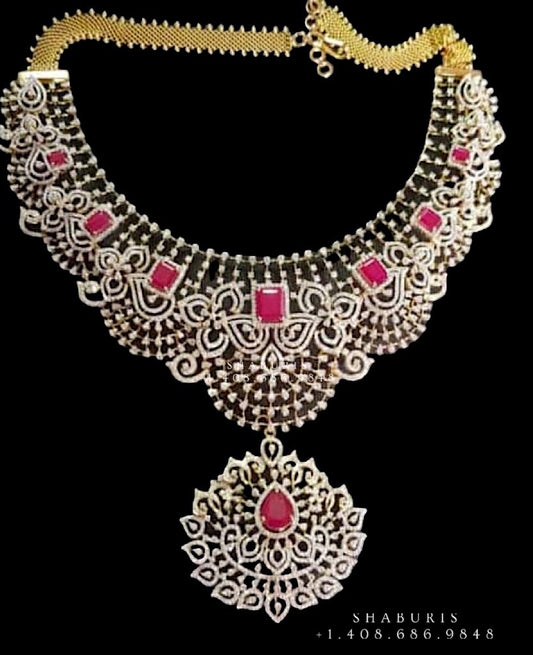 Diamond necklace,Pure silver choker Indian necklace ,maang tikka sabyasachi jewelry inspired Shaburis