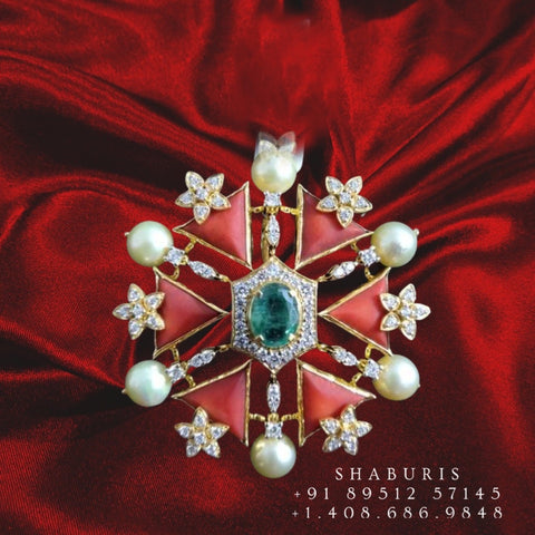 Coral pendant Pure Silver jewelry Indian ,diamond Necklace,Indian Necklace,swarovski diamond pendent,diamond set-NIHIRA-SHABURIS