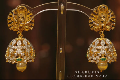 Diamond Buttalu,Swarovski Diamond Jhumka Jewelry Designs,South Indian Jewelry,Jhumka Earrings,Jhumki,latest indian jewellery Designs -NIHIRA
