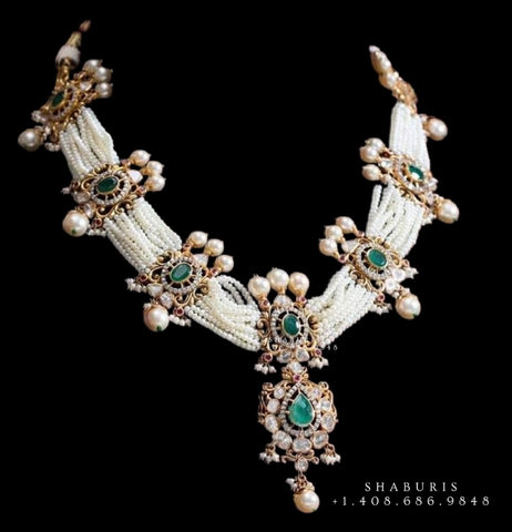 Pure Silver jewelry indian polki haram diamond necklace sabyasachi jewelry inspired 22ct dipped jewelry indian jewelry -SHABURIS
