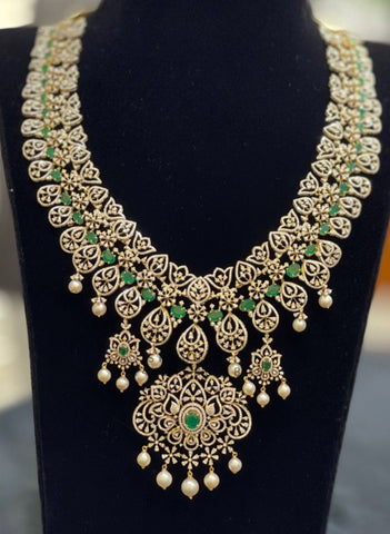 Diamond haram diamond necklace diamond vaddanam multi purpose necklace silver jewelry indian wedding jewelry bridal jewelry - SHABURIS