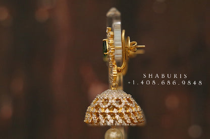 Diamond Jhumka ,diamond earrings,Pure silver Jhumkas Indian,Indian Earrings,Indian Wedding Jewelry -NIHIRA-SHABURIS