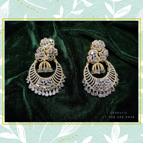 Diamond earrings,Pure silver Jhumkas Indian,Indian Earrings,Indian Wedding Jewelry -NIHIRA-SHABURIS