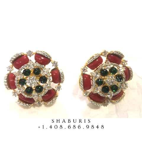 Coral Studs ,coral earrings,Pure silver Jhumkas Indian,Indian Earrings,Indian Wedding Jewelry -NIHIRA-SHABURIS