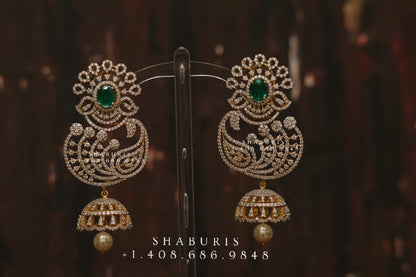 Diamond Jhumka ,diamond earrings,Pure silver Jhumkas Indian,Indian Earrings,Indian Wedding Jewelry -NIHIRA-SHABURIS