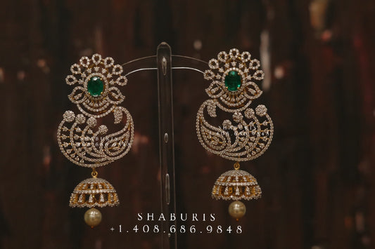 Diamond Jhumka ,diamond earrings,Pure silver Jhumkas Indian,Indian Earrings,Indian Wedding Jewelry -NIHIRA-SHABURIS