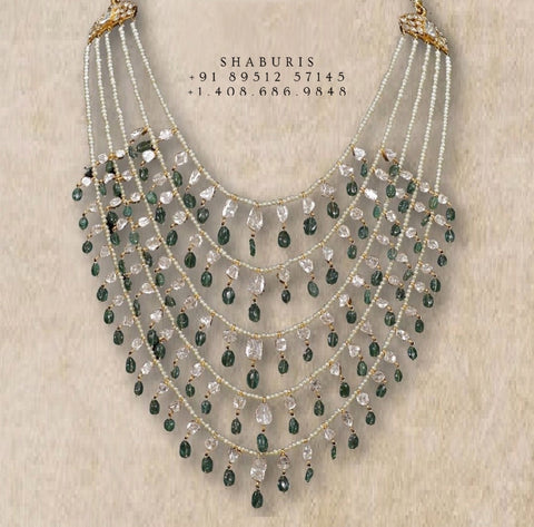 Panch lada polki necklace,sath lada Pure silver polki choker Indian necklace ,maang tikka sabyasachi jewelry inspired Shaburis