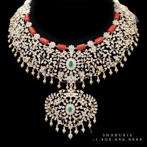 Diamond necklace,Pure silver choker Indian necklace ,maang tikka sabyasachi jewelry inspired Shaburis