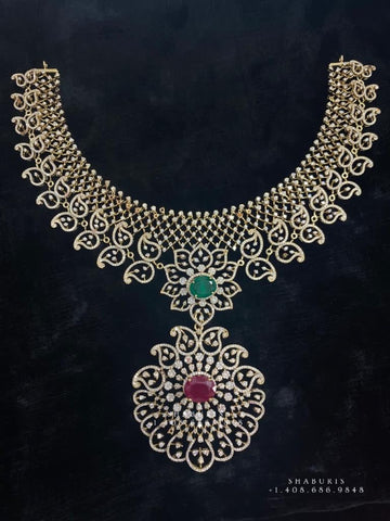 Diamond necklace,Pure silver choker Indian necklace ,maang tikka sabyasachi jewelry inspired Shaburis