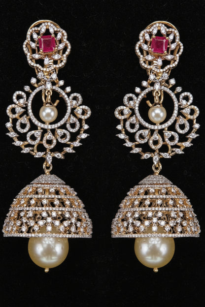 Diamond Jhumkas Diamond Earrings Diamond Chandbalis 925 Silver Jewelry Silver Earrings - SHABURIS