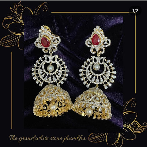 Diamond Jhumka,diamond chandbali,diamond earrings indian,detatchable diamond jhumka,swarovski diamond jhumka,chandbali earrings,silver