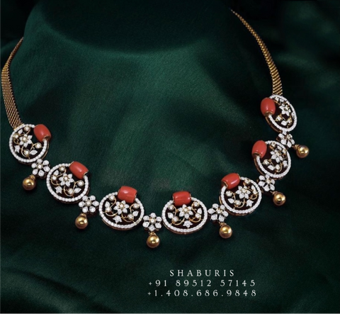 Coral necklace,Pure silver polki choker Indian necklace ,maang tikka sabyasachi jewelry inspired Shaburis