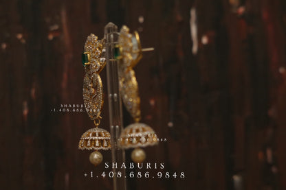 Diamond Jhumka ,diamond earrings,Pure silver Jhumkas Indian,Indian Earrings,Indian Wedding Jewelry -NIHIRA-SHABURIS