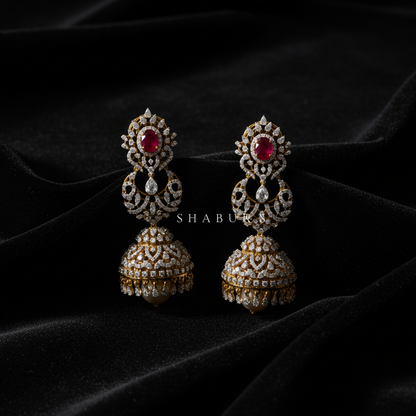 Diamond Jhumka Polki Earrings Diamond Earrings Polki Studs Big Studs Cocktail earrings 925 Silver Jewelry Silver Earrings - SHABURIS