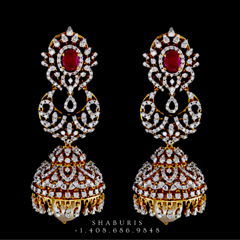 Diamond Jhumka ,diamond earrings,Pure silver Jhumkas Indian,Indian Earrings,Indian Wedding Jewelry -NIHIRA-SHABURIS