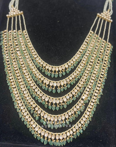 Panch lada pearl haram jades gem jewelry south indian hyderabadi jewelry pure silver sabyasachi jewelry inspired -SHABURIS