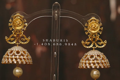 Diamond Jhumka ,diamond earrings,Pure silver Jhumkas Indian,Indian Earrings,Indian Wedding Jewelry -NIHIRA-SHABURIS