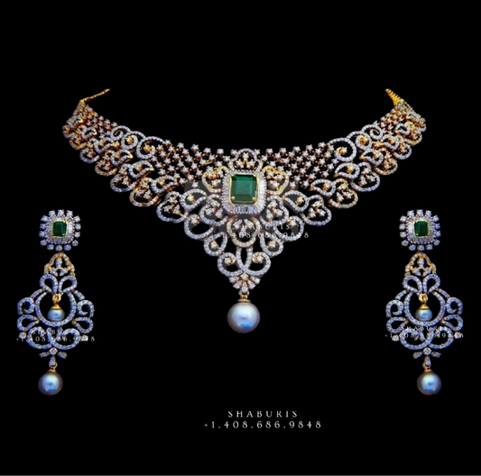 Diamond necklace,Pure silver choker Indian necklace ,maang tikka sabyasachi jewelry inspired Shaburis