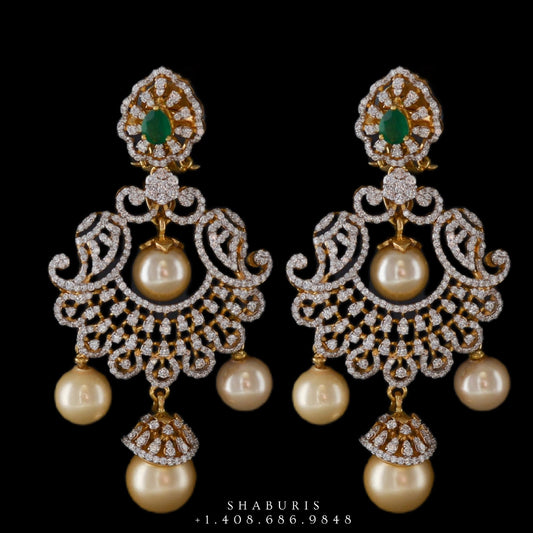Diamond Jhumka ,diamond earrings,Pure silver Jhumkas Indian,Indian Earrings,Indian Wedding Jewelry -NIHIRA-SHABURIS