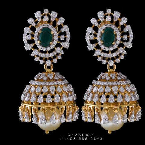 Diamond Jhumka ,diamond earrings,Pure silver Jhumkas Indian,Indian Earrings,Indian Wedding Jewelry -NIHIRA-SHABURIS