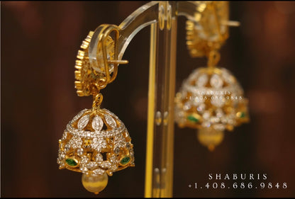 Diamond Buttalu,Swarovski Diamond Jhumka Jewelry Designs,South Indian Jewelry,Jhumka Earrings,Jhumki,latest indian jewellery Designs -NIHIRA